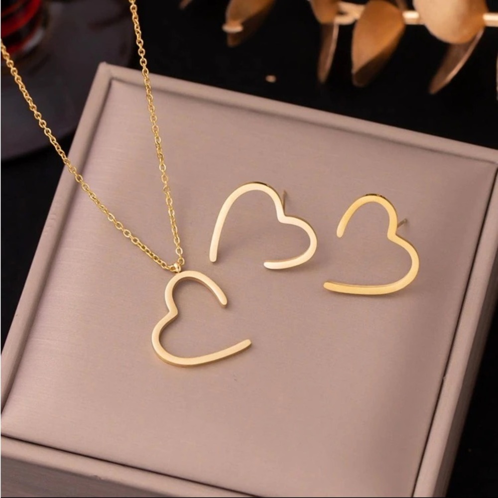 1set Fashion Stainless Steel Heart Decor Jewelry Set For Women